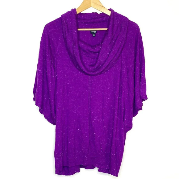 Rafaella Woman Purple Sparkle Cowl Neck Bat Wing Sweater Plus Size 1X Metallic - Picture 1 of 11